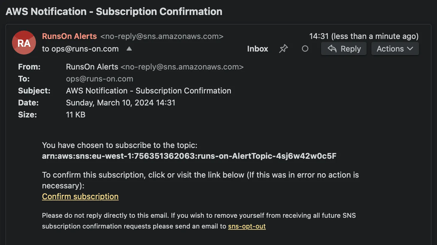 Confirm SNS notification