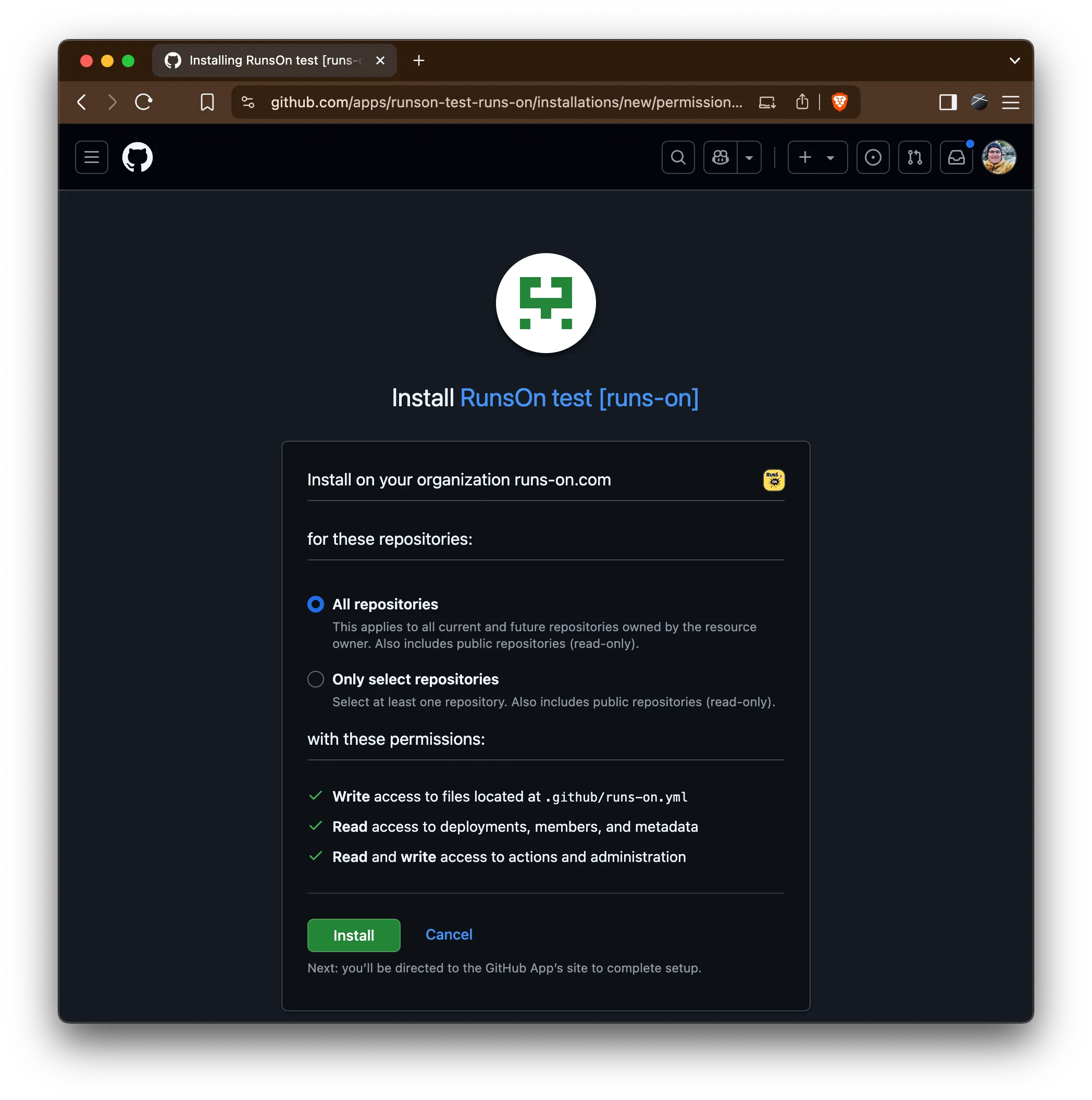 Set permissions for GitHub App